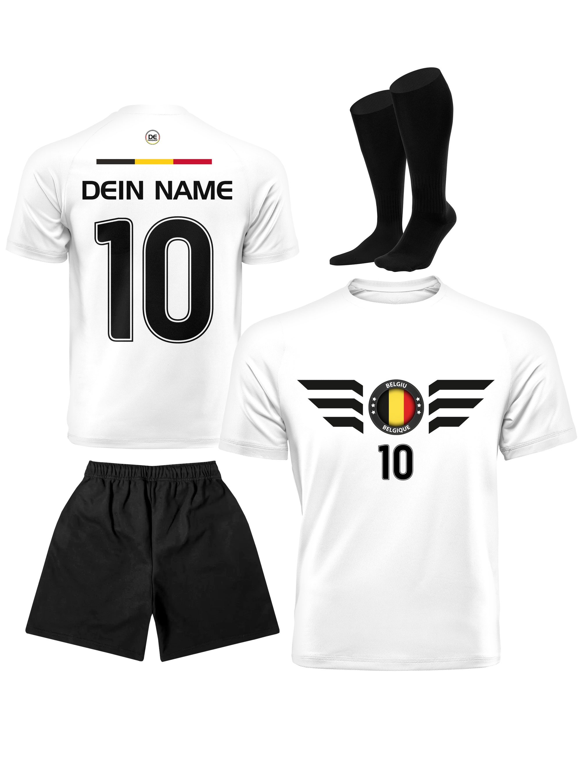 Belgien Fußball Trikot mit Dein Name + Hose Stutzen