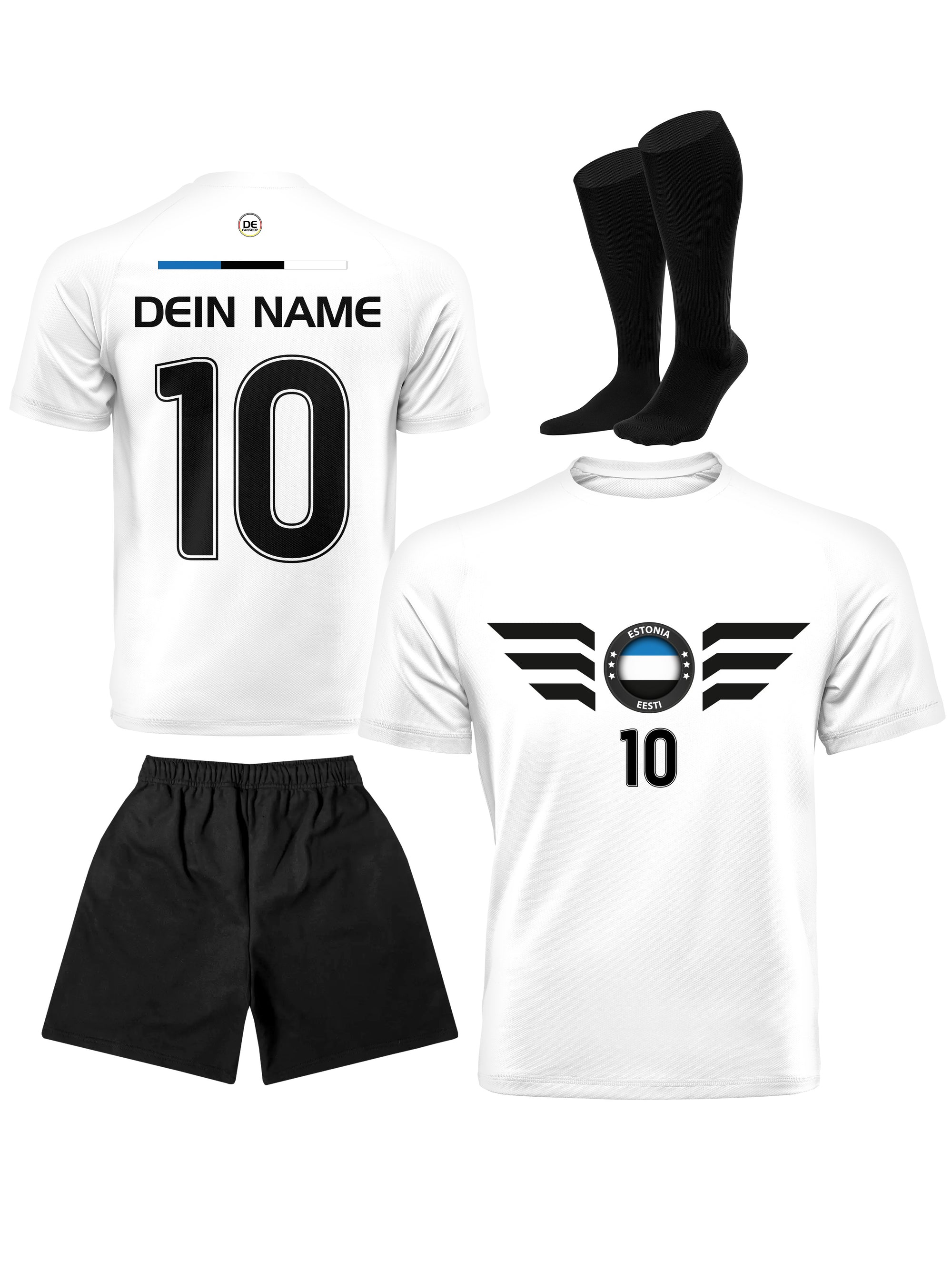 Estonia Fußball Trikot mit Dein Name + Hose Stutzen