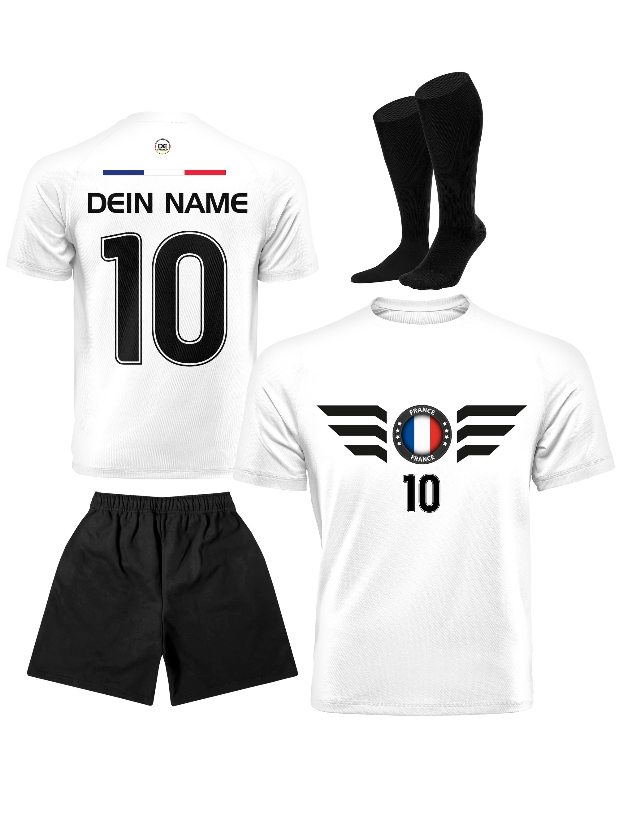 Frankreich Fußball Trikot mit Dein Name + Hose Stutzen